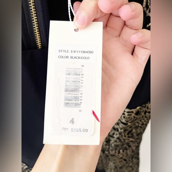 Erin by Erin Fetherston Shelby Black Gold Appliqué Sheath Cocktail Dress Size 4 - Picture 4 of 10